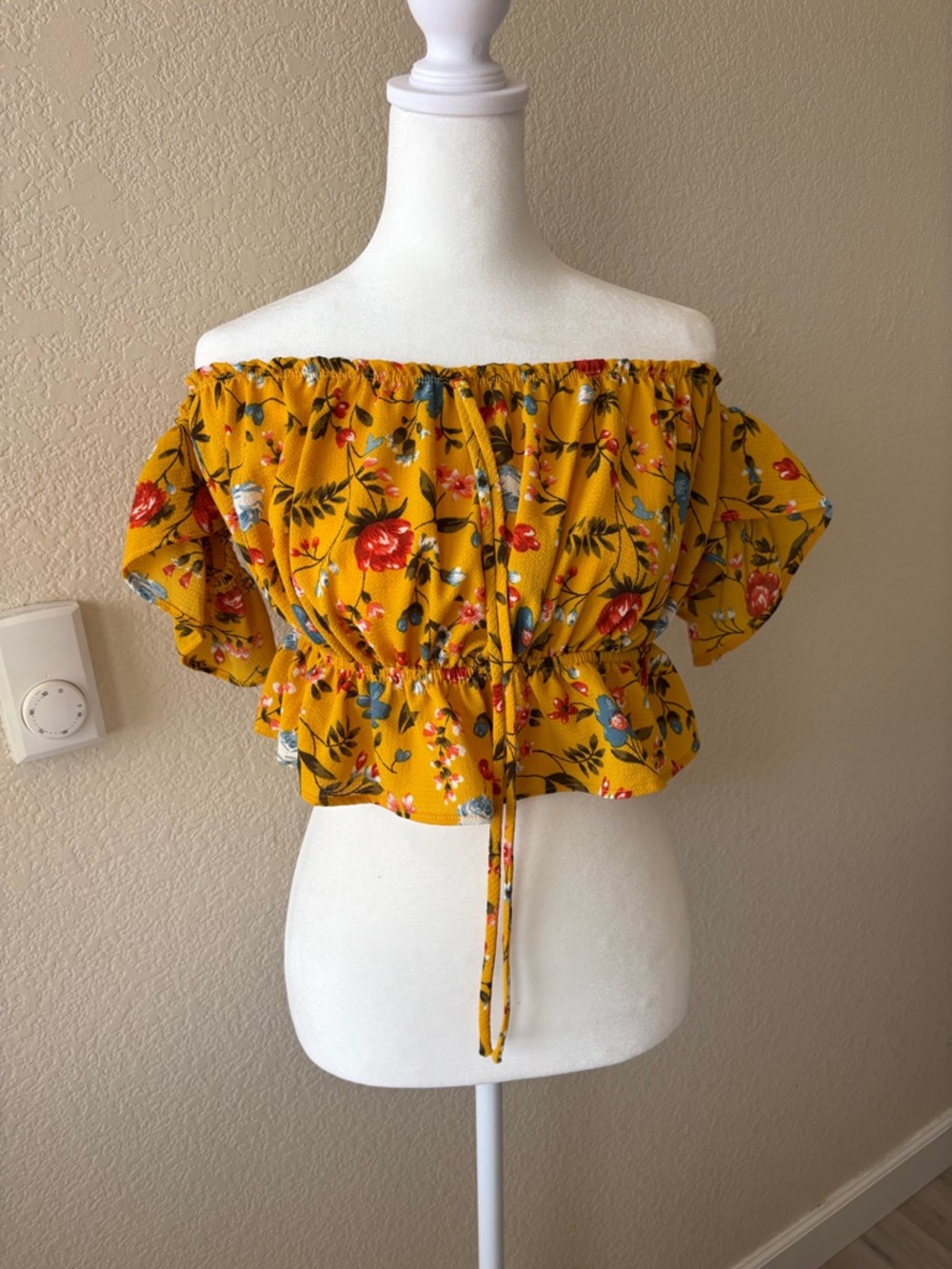 Women’s Mustard Floral Off-Shoulder Crop Top